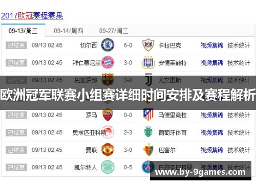 欧洲冠军联赛小组赛详细时间安排及赛程解析 欧洲冠军联赛小组赛详细时间安排及赛程解析