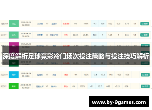 深度解析足球竞彩冷门场次投注策略与投注技巧解析