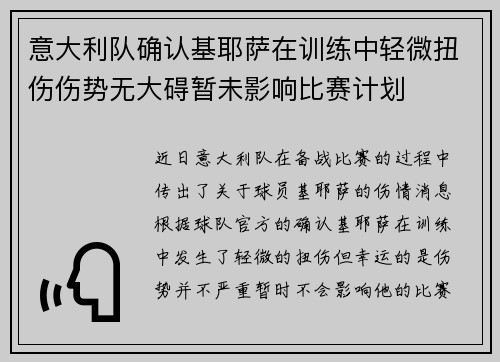 意大利队确认基耶萨在训练中轻微扭伤伤势无大碍暂未影响比赛计划